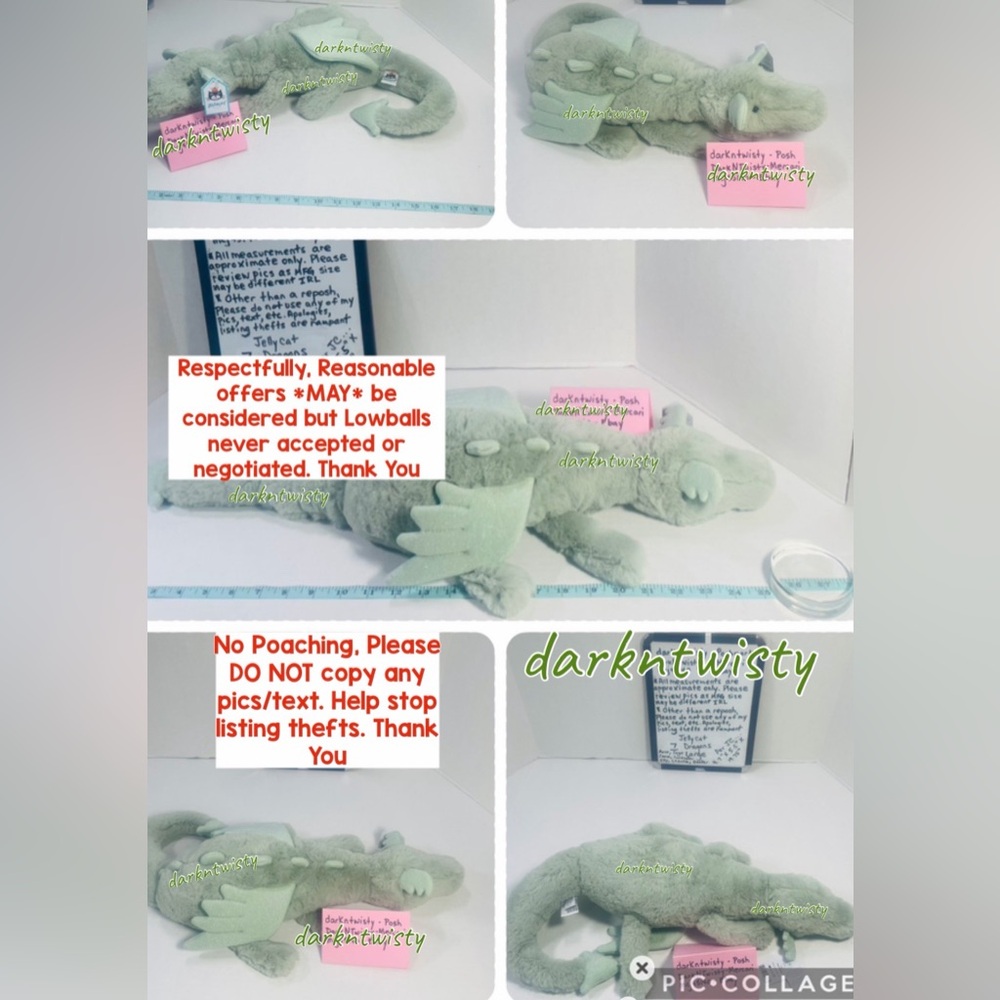 RETIRED FIRST EDITION ORIGINAL BNWT JELLYCAT SAGE DRAGON Large/med 20”-27” apprx - Picture 5 of 12